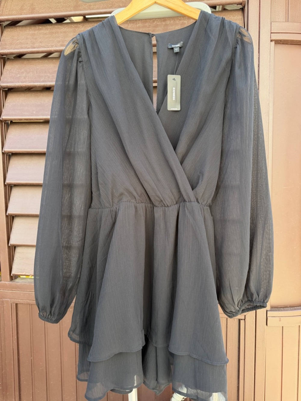 Express Black Sheer Long-Sleeve Mini Dress